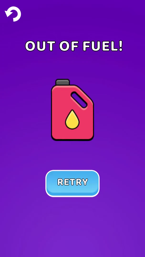 Экран завершения попытки после окончания топлива