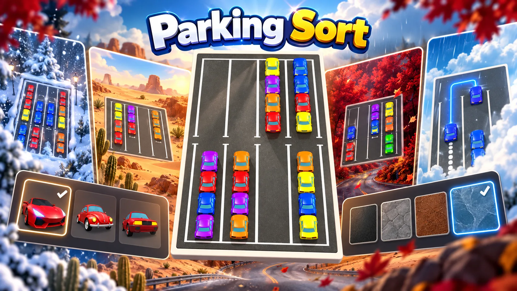 Парковочное поле и разноцветные машины на обложке Parking Sort