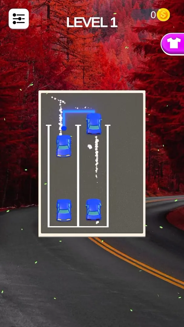 Первый уровень Parking Sort с перемещением синей машины